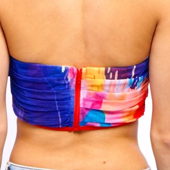 Stasia Watercolor Ruched & Pleated Rear Zip Corset Top XS S M L XL 1X - Picture 3 of 5